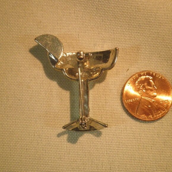 Martini Glass Brooch Rhinestone Crystal & Metal Enamel - Picture 2 of 2